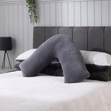 Load image into Gallery viewer, Huggleland Charcoal Waffle Fleece V Shape Support Pillow

