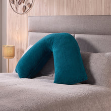 Load image into Gallery viewer, Huggleland Teal Teddy Fleece Large V Shape Support Pillow
