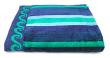 Load image into Gallery viewer, 100% Cotton Blue &amp; Green Striped Beach Towel
