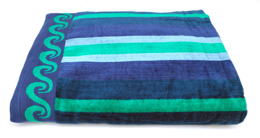 100% Cotton Blue & Green Striped Beach Towel